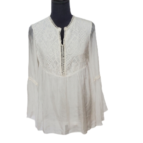 NWL SILK AND LACE  BOHO IVORY  BLAUSE ( SIZE S ) - Picture 2 of 10